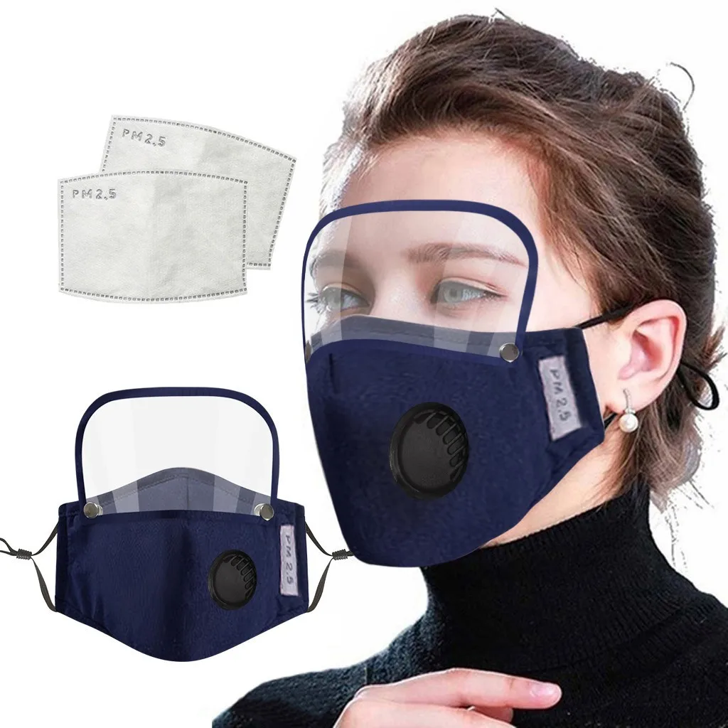 Breathable Adults Face Mask With Filter Detachable Eye Shield Dust Protective Washable Reusable Face Mask Fabirc Mouth Cover