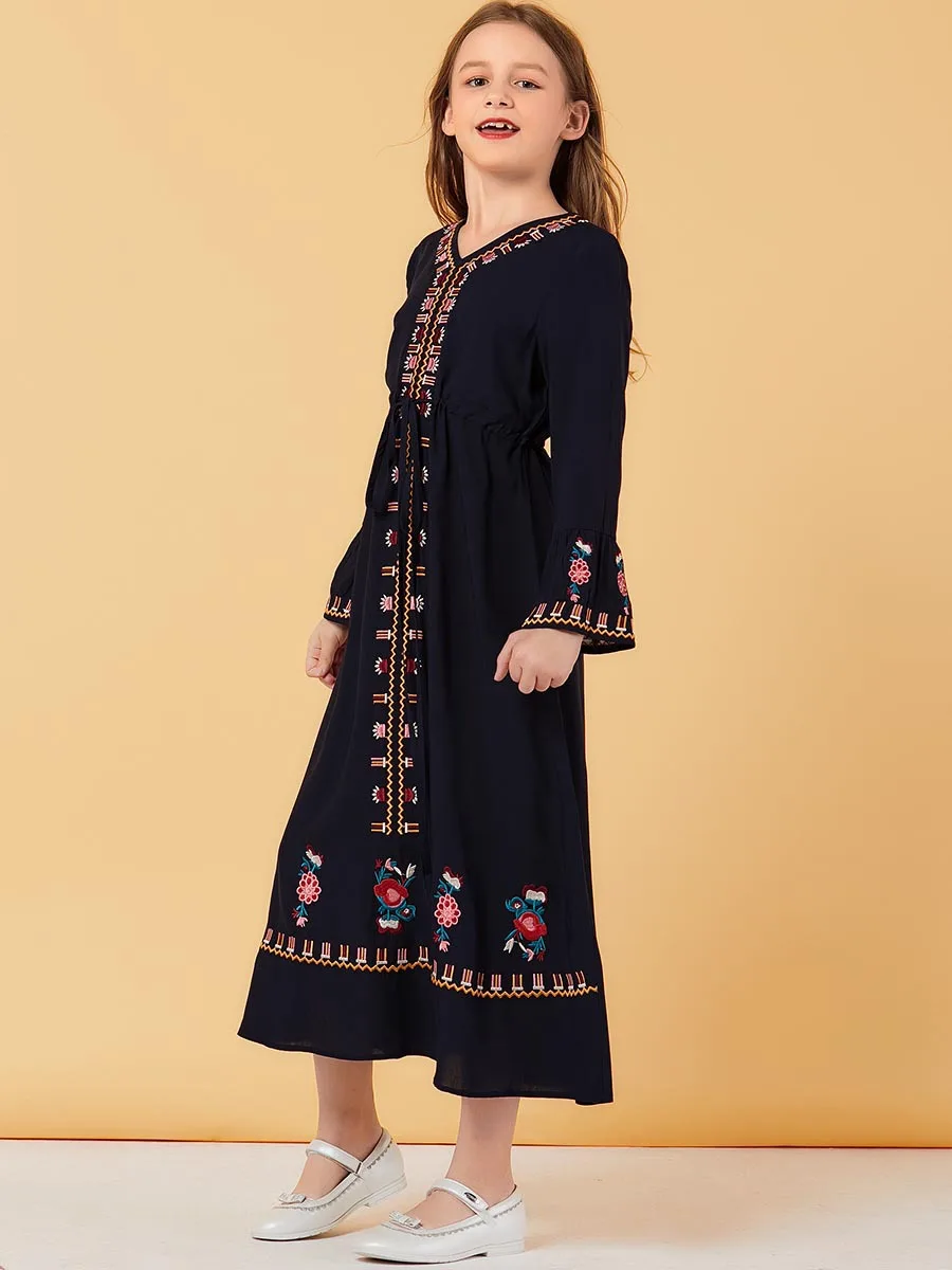 Мусульманское Макси платье размера плюс женское кафтан с вышивкой черное Абая