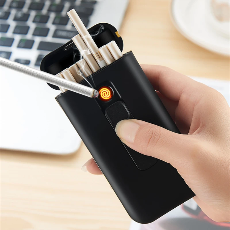 Smart Cigarette Case Box with Electronic Lighter USB Plasma Turbo Tungsten Lighter Waterproof Holder 20pcs Slim Cigarettes