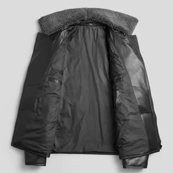 

Fashion Mens Slim Fit Genuine Leather Outerwear Male Pocket Zipper Short Motorcycle Jacket Luxury Winter Thick Warm Down Coat