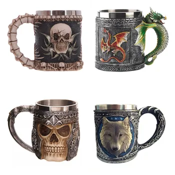 

Medieval Retro Striking Warrior Tankard Viking Terror Skull Mug 3D Wolf Beer Coffee Tea Cups Wine Glass Halloween Christmas Gift