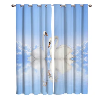 

Swan Water Couple Love Pure Curtains For Kids Boy Girl Bedroom Living Room Cortinas Custom Drape Kitchen Window Curtains