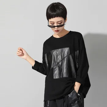 

2020 New Autumn Winter Round Neck Long Sleeve Black Split Joint Loose Big Size Personality Shirt Women Fashion Tide Tops