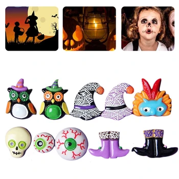 

100Pcs Halloween Resin Flatback Embellishments Owl Ghost Witch DIY Slime Charms 667A