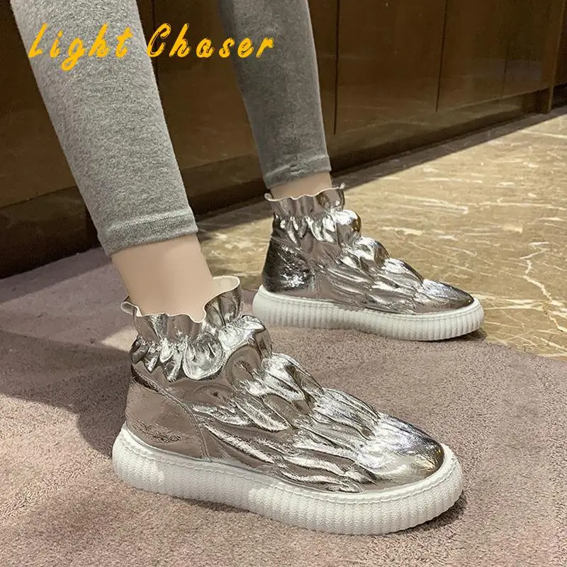 Tide Snow Boots Women Winter Hick-soled Boots Fashion Warm Shoes Short Tube Plus Velvet Thick Cotton Shoes Women's Short Boots