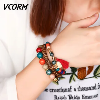 

VCORM Beaded Women Men Charm Bracelets for Women Fashion Vintage Geometric Elephant Natural Stone Lady Bracelet Jewelry