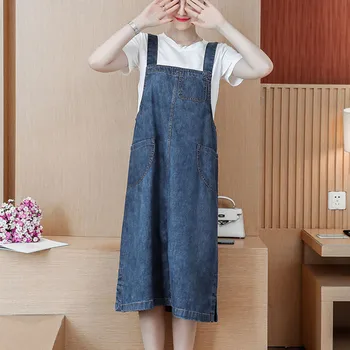 

2020 Spring Summer Denim Spaghetti Strap Dress Women Sleeveless Sundress Long Oversized Dresses For Womens Streetwear Robe Femme