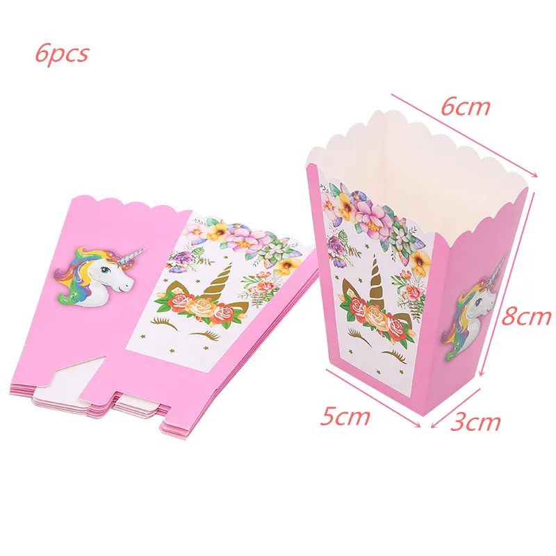 6pcs popcorn box 32 дюйма Радуга шара с цифрой Фольга воздушных шаров в форме единорога День рождения Шелковый бант девочка с днем рождения День рождения обруч-украшение для волос в виде короны - Цвет: 6pcs popcorn box