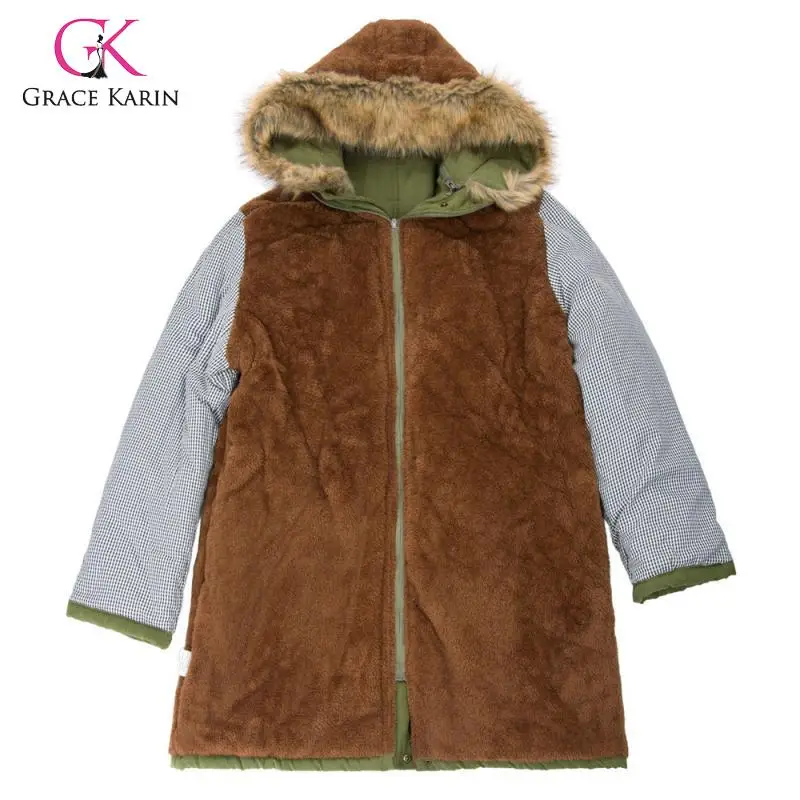 Grace Karin размера плюс женская верхняя одежда с флисовой подкладкой пальто армейский зеленый зимний теплый утолщенный с подкладкой мягкая парка зимняя куртка для женщин