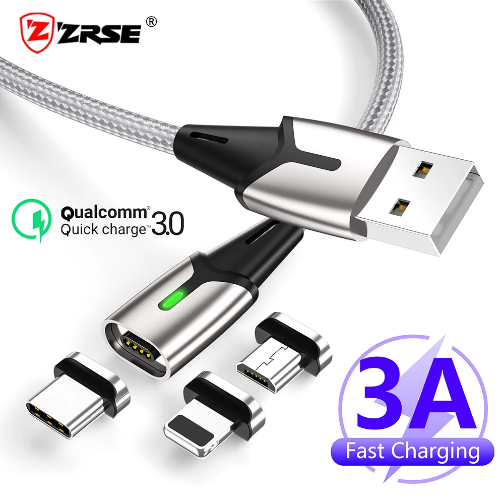 ZRSE 3m 2M 1M Магнитный кабель Micro USB кабель для iPhone samsung Магнитный зарядный светодиодный 3A Синхронизация данных Быстрая зарядка type C кабели