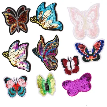 

2 Pcs Colorful sequin butterfly icon Embroidered Iron on Patches for Clothing DIY Stripes Clothes Stickers Custom Badges