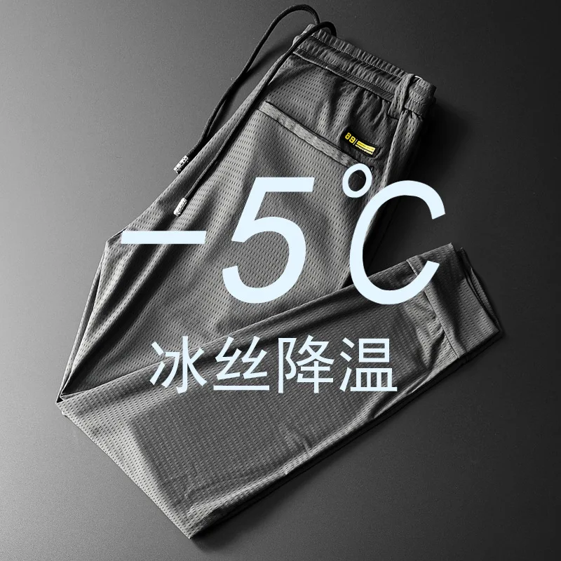 

2019 Summer Men Thin Mesh Viscose Casual Pants Ultra-stretch Beam Leg Trousers Loose Straight Athletic Pants Men's