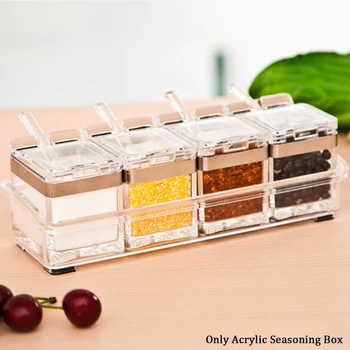 

Easy Clean Home Acrylic Seasoning Box Salt Restaurant Modern Cooking Storage Container Jar Dustproof With Spoons Kitchen