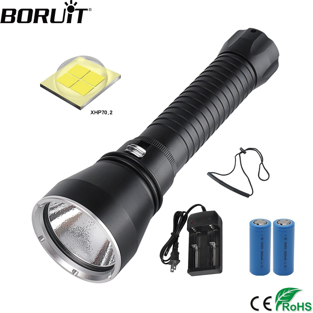  BORUiT XHP70.2 LED Yellow/White Light 4000LM Scuba Diving Flashlight Underwater 100M 26650 Torch Hi - 4000185841211