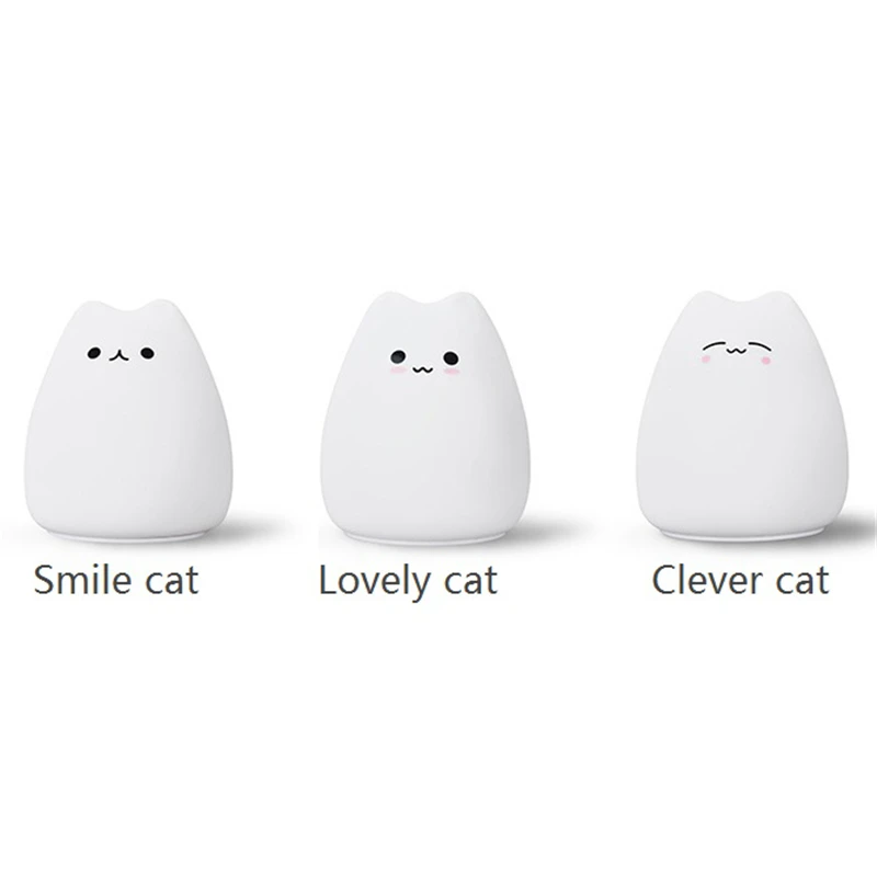  LED Cute Cat Night Light 7 Colorful Battery Silicone Soft Kid Bedside decorate light Baby Nursery C - 4000045183246