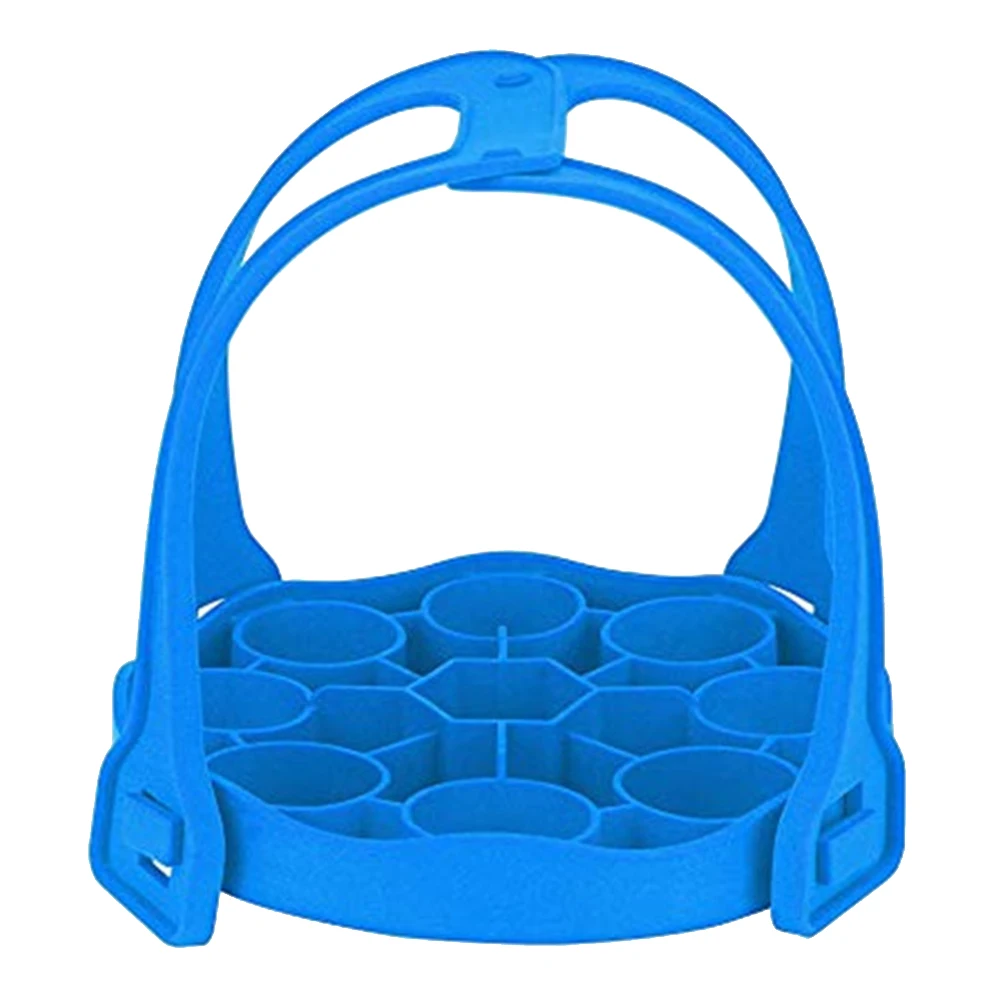 Моющаяся скороварка слинг противоскользящая теплоизолированная силиконовая Пароварка кухонная стойка для яиц Съемная двойная ручка вкладыш для хранения - Цвет: Синий