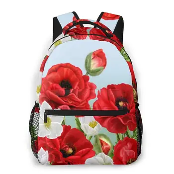

Mountaineering Backpack Floral Border Red Poppies Flowers And White Anemones Shoulder Bags Backpacks