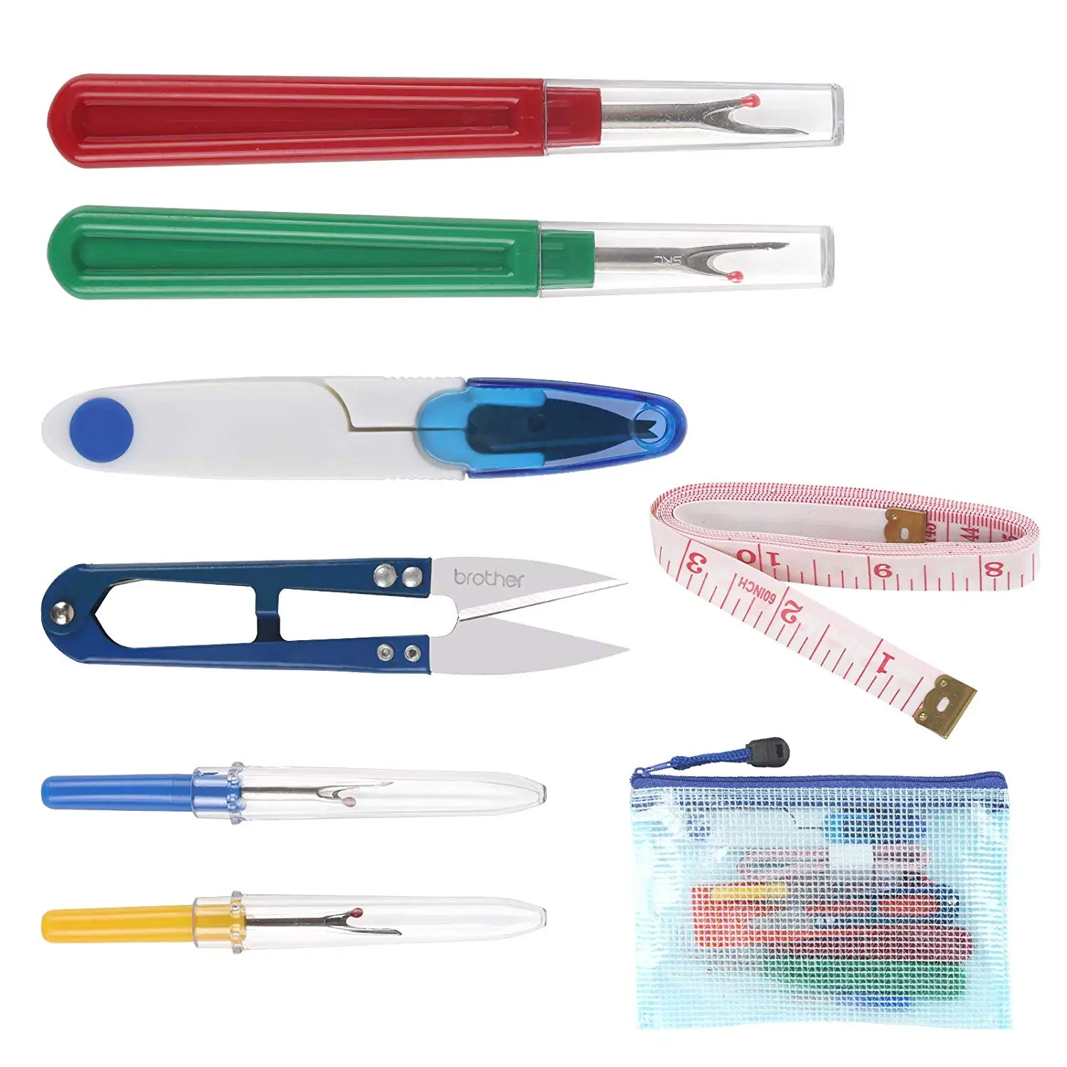 8pcs Seam Ripper Kit CHIFOOM Sewing Stitch Thread Unpicker with Scissor Soft Tape Measure and Storage Bag for Opening Seams and Hems Tools DIY Craft 