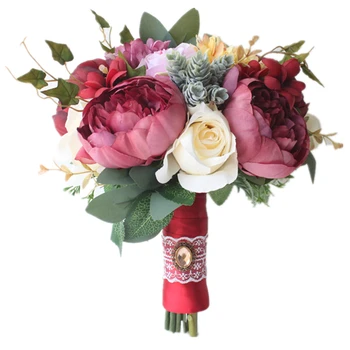 

New Red White Wedding Bouquet Handmade Artificial Flower Rose buque casamento Bridal Bouquet for Wedding Decoration