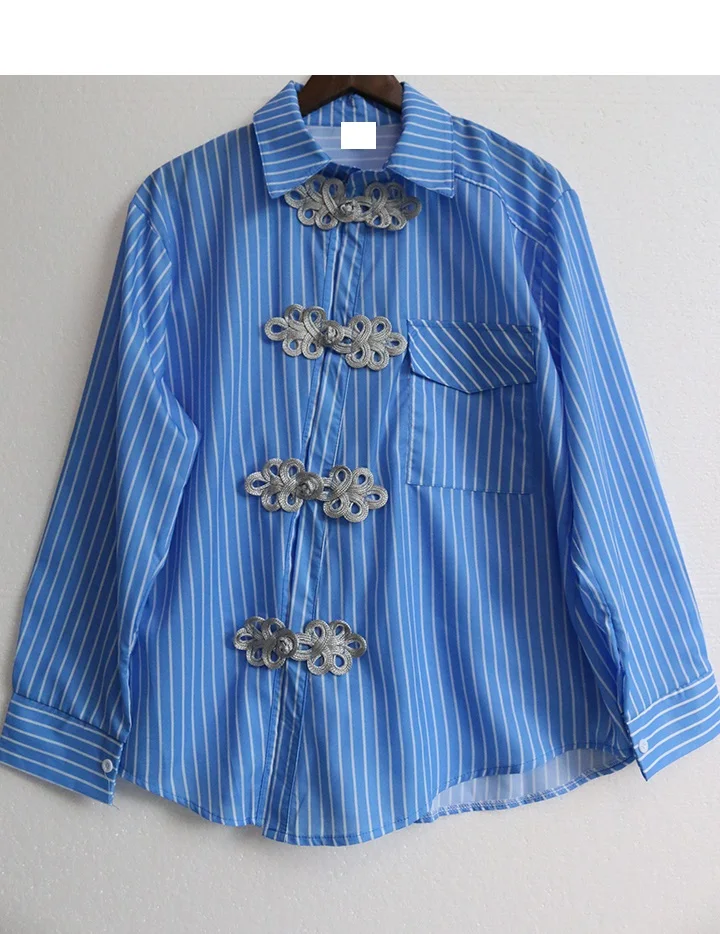 Дизайнерские рубашки Qipao на пуговицах, блузки, Женская Полосатая Рубашка оверсайз, Ретро стиль, для молодых девушек, для школы, для девушек, Blusas Feminina NS196