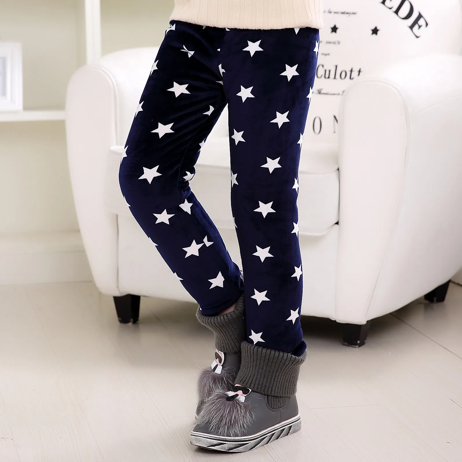 3 Layers Children Pants Winter Girls Leggings Thicken Leggings For Kids 2-8 Years Girl Leggins Velvet Baby Trousers Clothing - Цвет: big star