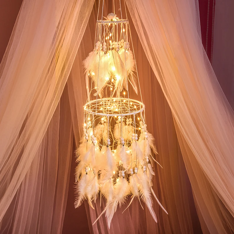 

Ловец снов, подвесное украшение, ветряные колокольчики с перьями, декор для комнаты, отправка света, полоса с перьями, Ловцы снов, украшение для спальни, подвеска