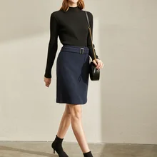 Amii Минималистичная французская Ретро a-слово halfling Женская зимняя новая шерстяная юбка с высокой талией и поясом