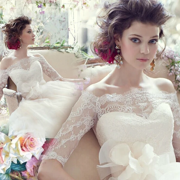 

sleeves lace ball gown 2016 vintage Wedding Dress bride New Arrival Handmade free Shipping vestido de noiva casamento flower
