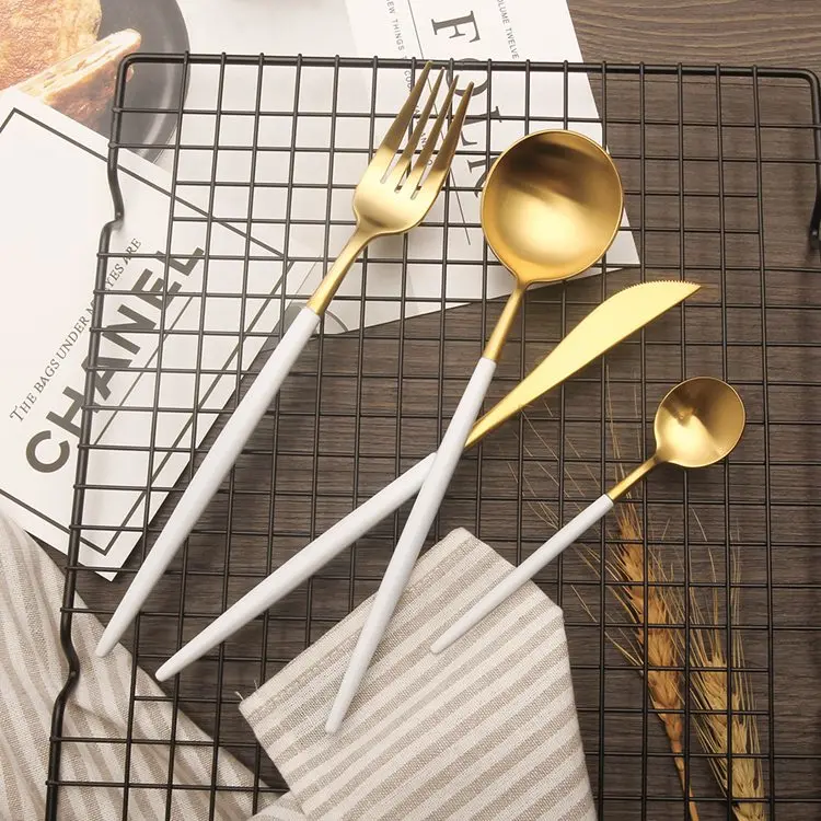 Morgiana White Gold Steak Fruit Soup Dessert Cutlery Set Tableware Stainless Steel Dinner Dining Dinnerware Set Fork Spoon Knife