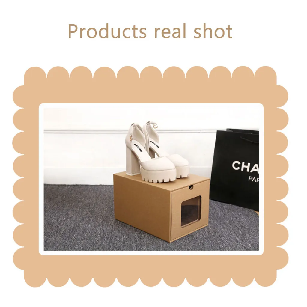 Утолщенная коробка из крафт-картона, прозрачный ящик для обуви, коробка для хранения, компактный органайзер, контейнер, коробка# Y5