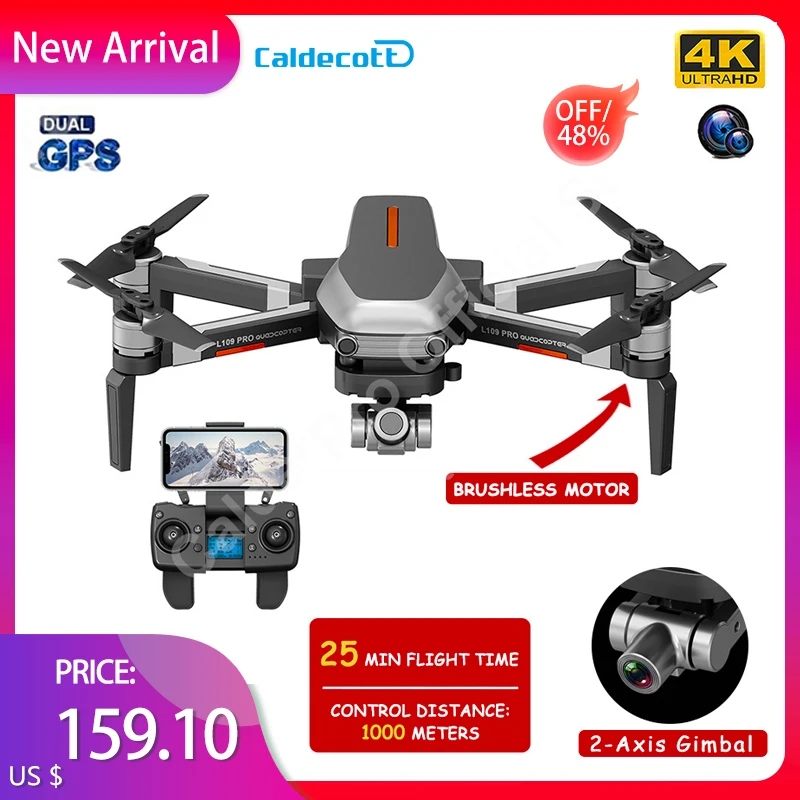 L109PRO GPS Drone 4K HD Dual Camera 2-Axis Gimbal Brushless Motor Professional Foldable Quadcopter 1000M RC Distance Toy