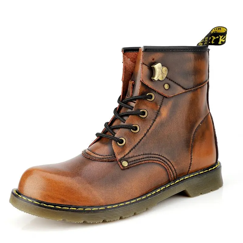 

Cowhide Split Autumn Winter Warm Fur Vintage Motorcycle Boots Male Riding Shoes Men Snow Ankle Top Men's spring autumn boots
