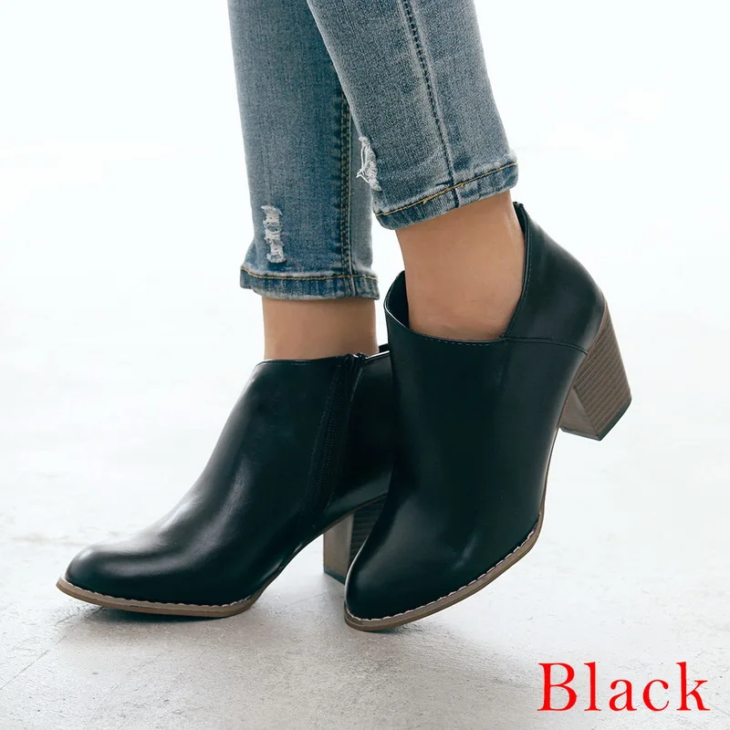 Г., весенние женские ботильоны женские тонкие туфли на высоком квадратном каблуке без застежки Повседневная модная женская обувь с острым носком - Цвет: black2
