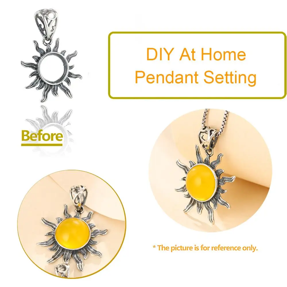 Thai 925 Sterling Silver Flower Pendant Tray Bezel Pendant Blank for 10/12/15mm Circle Gemstone for Necklace Jewelry Making