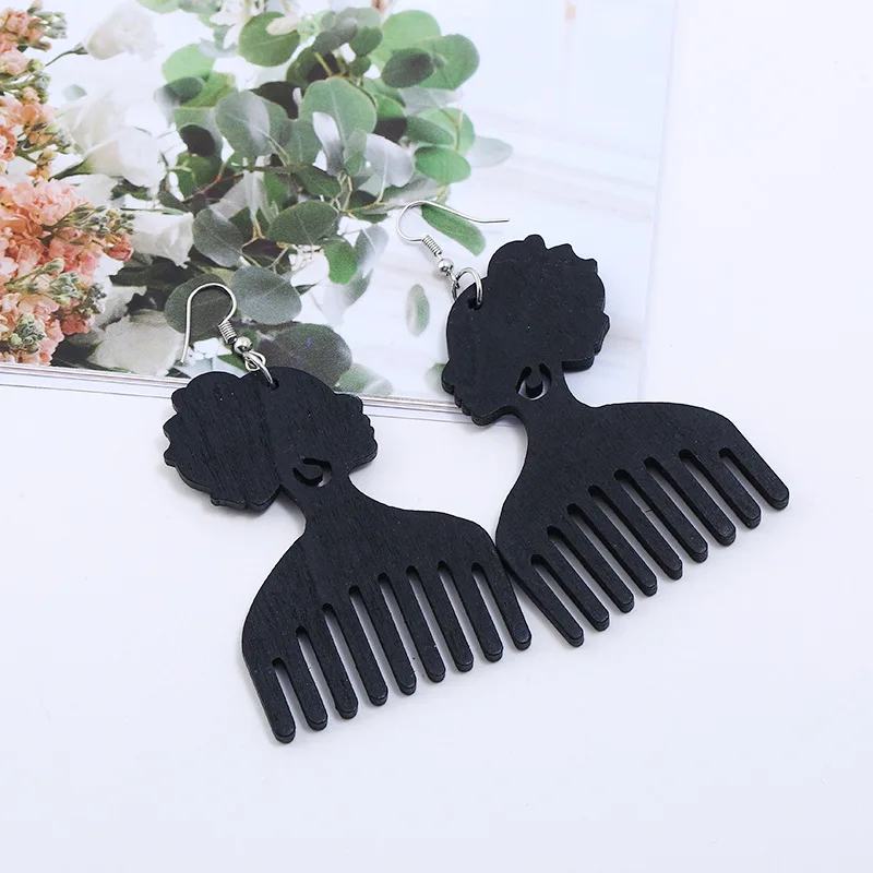 Wholesale Price African Comb Wood Earrings , Afro Women Pick Gift Wooden Jewelry
