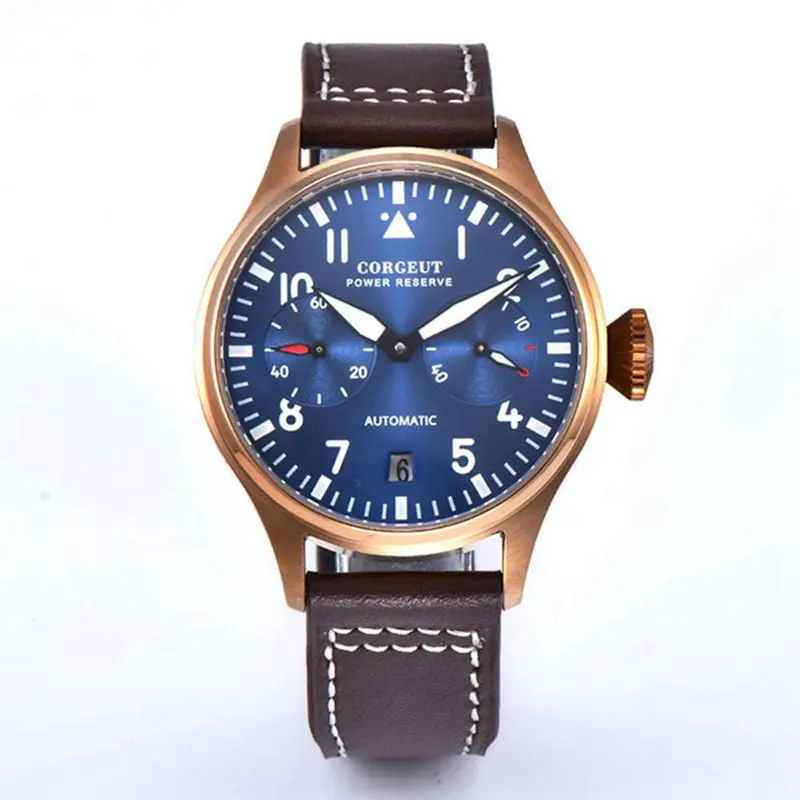 gold blue dial Corgeut, 42 мм, автоматические механические часы, спортивные роскошные Брендовые мужские часы, запас хода, светящиеся мужские наручные часы с датой, мужские часы - Цвет: gold blue dial