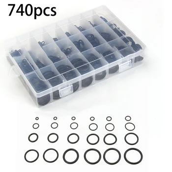 

740 Pcs Nitrile Rubber NBR O-Ring Gasket Seal Washer Assortment Kit Box Packaged Black Rubber O-Ring Air Conditioner Seal