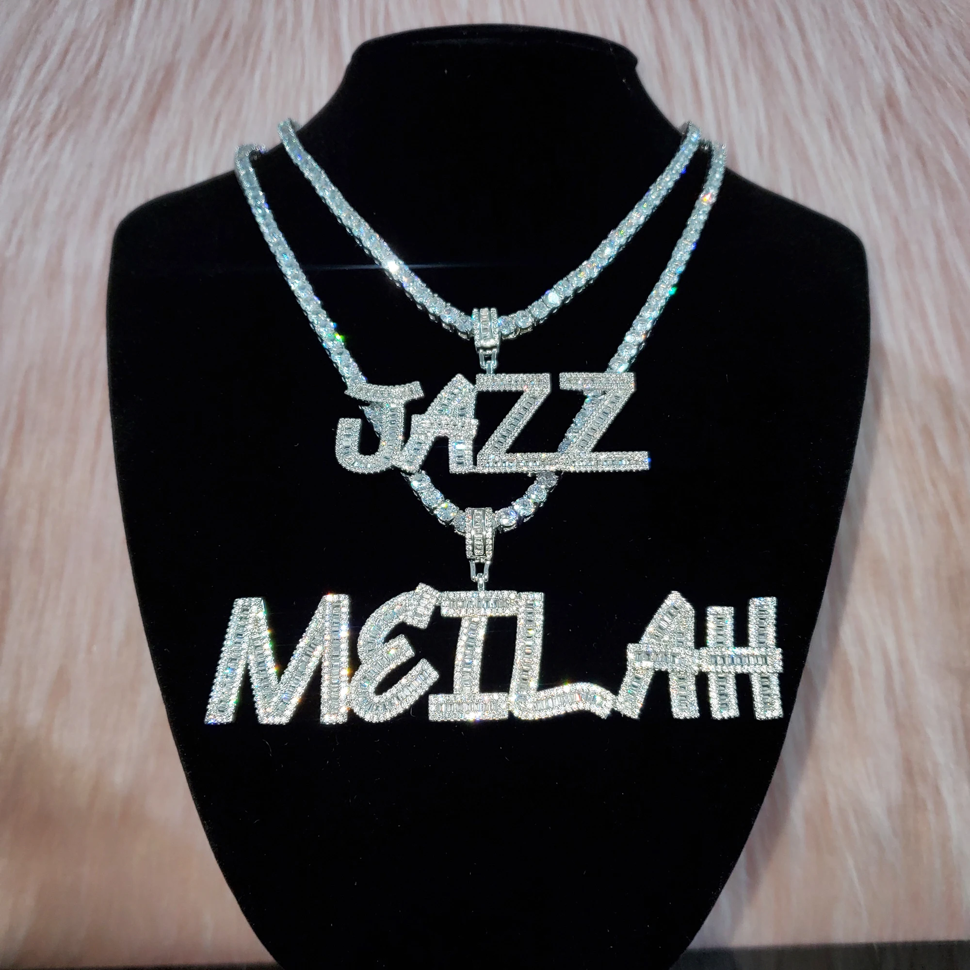 Custom Name Necklace Pendant With Tennis Chain Icy Baguette letters Choker Personalised Name Necklace Birthday Gift for Her