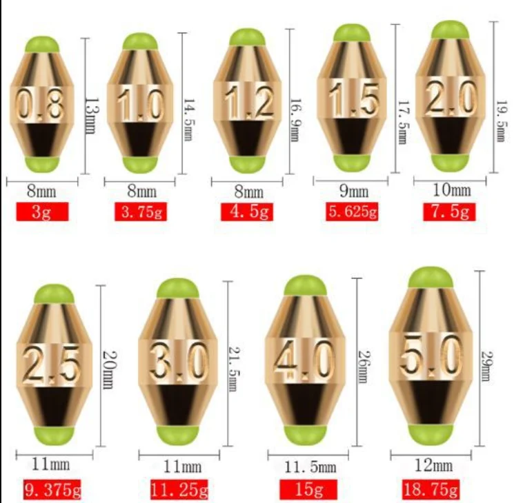 Copper Sinker Weight 1g 2g 3g 4.5g 5.5g 7.5g 11g 14.5g 18g 5pcs Lot Fishing Accessories Fishing Tackle Fishing Counterweight Sinker