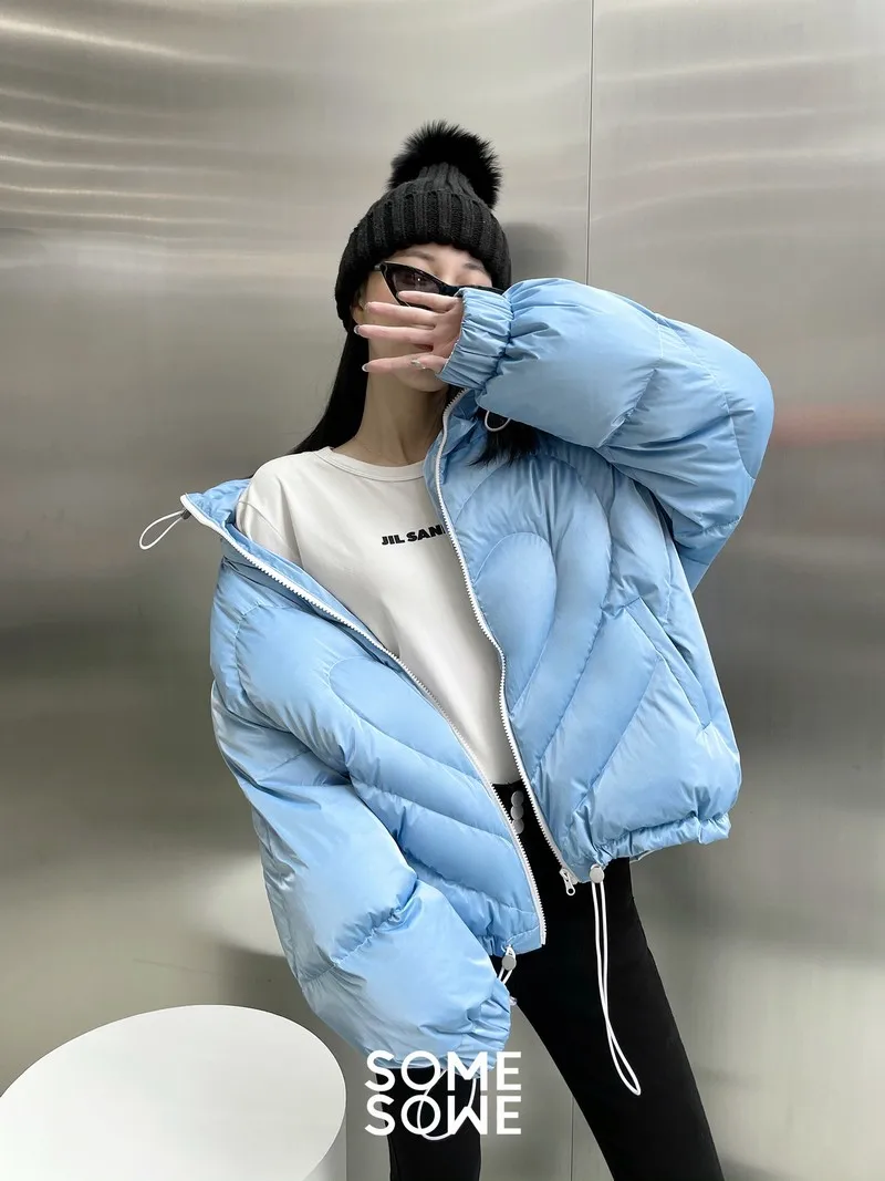 

2021 new fashion love down jacket long-sleeved stand-up collar drawstring 90% white duck down jacket