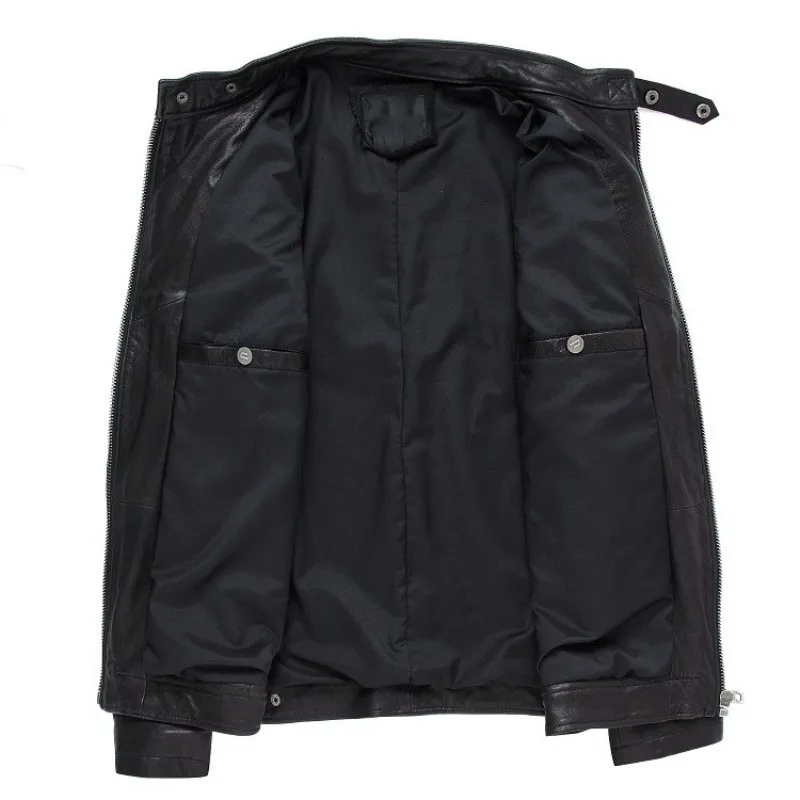 

Brand New Men Leather Jacket Genuine Real Sheepskin Goat Male Bomber Motorcycle Biker Coat Man Stand Collar Jackets Streetwear