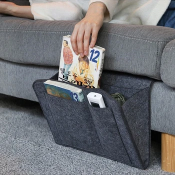 

Felt Bedside Desk Table Sofa Hanging Storage Organizer Phone Remote Control Sundries Pockets Holder Home Accessories Supplies