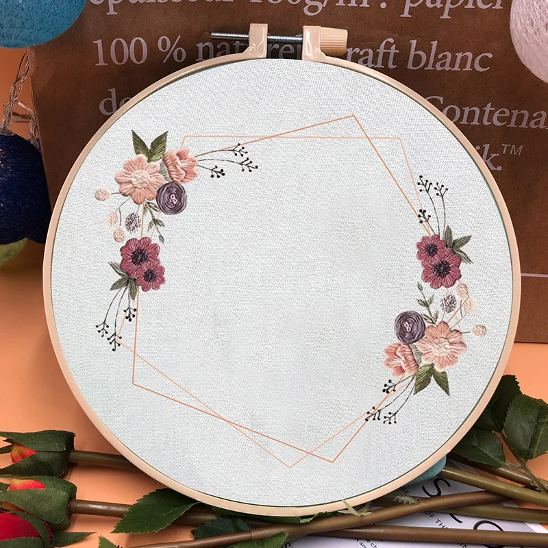 Flowers Embroidery Kit Handcraft Needlework Cross Stitch Kit Cotton Embroidery Painting Embroidery Hoop Home Decor