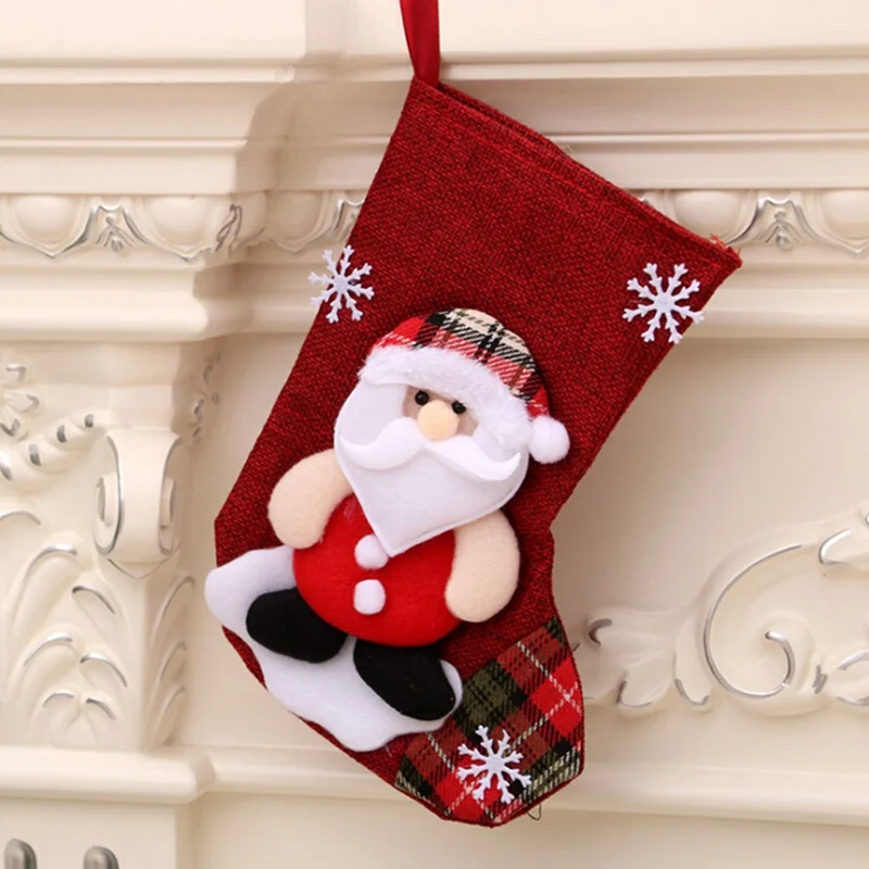 Льняные рождественские чулки Санта Клаус Снеговик носки сладкий подарок в сумочке держатели Рождественская елка орнамент рождественские украшения для дома