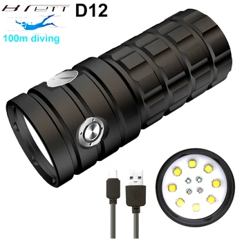 

NEW Diving Flashlight Underwater 100m Waterproof 25000LM 8 XHP50/XHP70 Photography Video Tatica Diving light RED+UV Diving Torch
