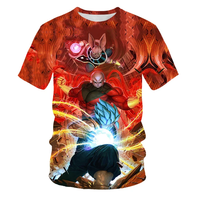 New Men's Summer Short Sleeve Round Neck T-shirt Fashion 3D Printing Dragon Ball Series New Men's Tops Parent-child Wear F302