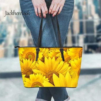 

Jackherelook Sunflowers Pattern Zipper Tote Handbag Female Casual Leather Handle Large Capacity Hand Bags Ladies Travel Bolsa