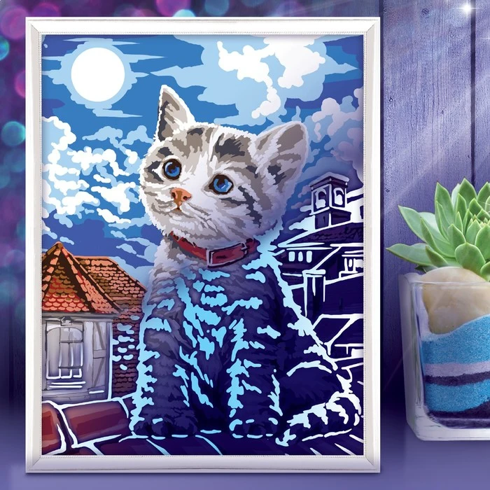 Lunar painting by numbers without stretcher &quotKitten" 30 x 40 cm | Дом и сад
