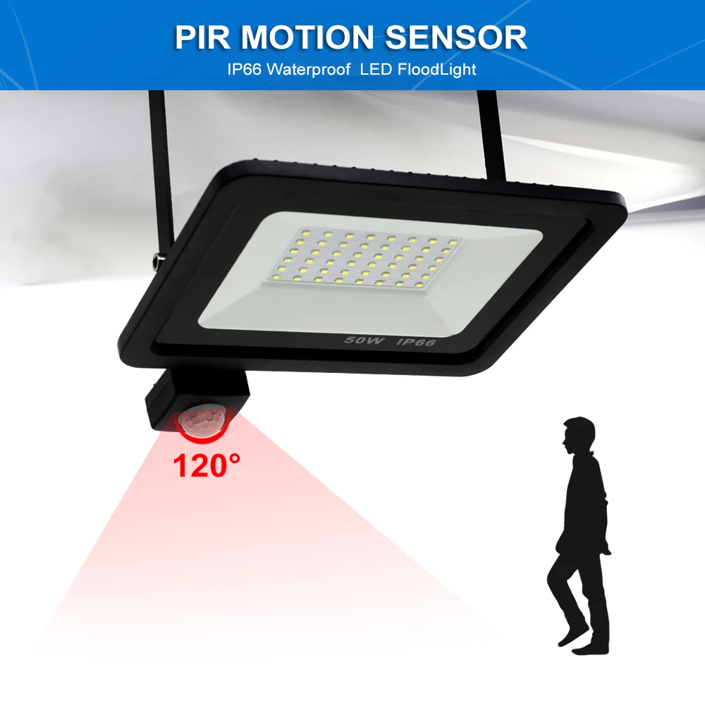 220 В, датчик движения, светодиодный, с отражателем, наружный, IP66, водонепроницаемый, для улицы, настенный, для безопасности, Дневной светильник, прожектор, светильник для сада, projecteur exte