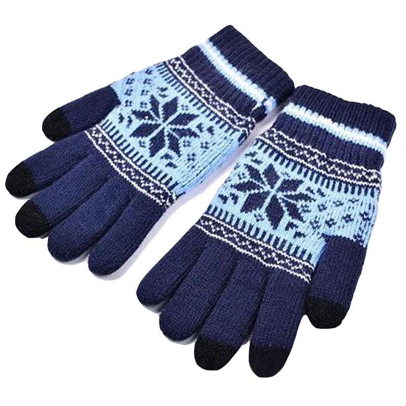 H Лидер продаж Модные Guantes для мужчин и женщин зимние теплые перчатки вязание снежинка шаблон полный палец перчатки и варежки Luvas